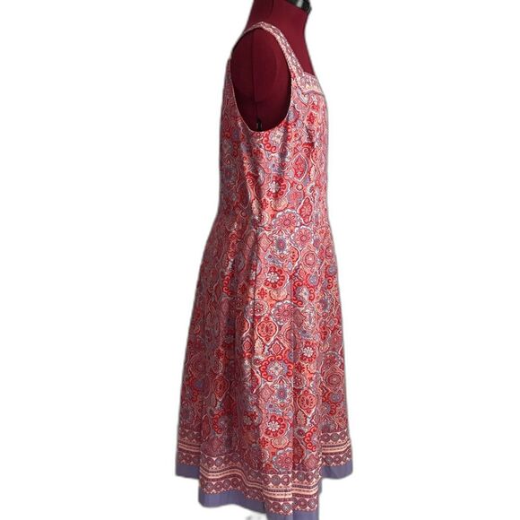 Talbots Medallion Fit & Flare Midi Dress Women's Size 10 Red & Blue Paisley - Picture 6 of 12